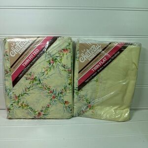 Vtg "Cherbourg Trellis" Le Chateau Ensemble Room Concepts Fitted Flat Sheet Set